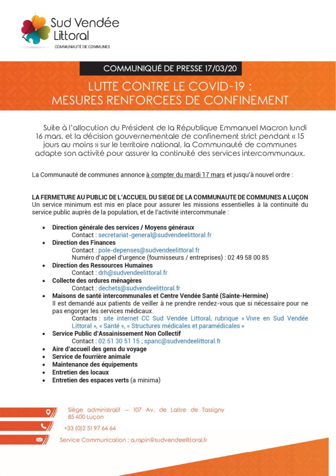 Communiqué de presse - Communauté de Communes Sud Vendée Littoral