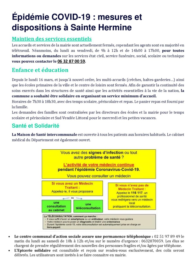 épidémie COVID-19: mesures et dispositions à Sainte-Hermine