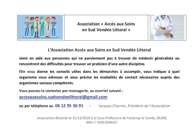Création de l'association AS-SVL "Accès aux Soins en Sud Vendée Littoral"